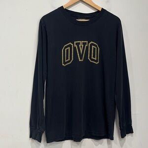 OVO Black Long Sleeve Tee with Gold decal OVO at front Cotton size S